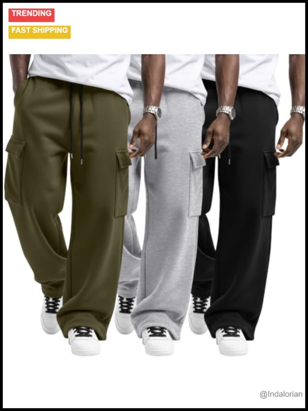 Men's Cargo Sweatpants Joggers 3 Pack Cotton Blend Drawstring